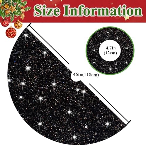 MODFUNS Black Christmas Tree Skirt Sequin Tree Skirt 46 Inch Thick Velvet HalloweenTree Skirt Mat Glitter Christmas Tree Floor Mat Shimmer Sparkle Tree Base Cover for Family Holiday Halloween Decor - Image 2