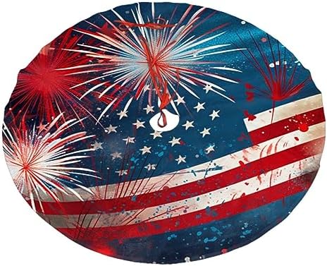 Fireworks US Flag Tree Skirts Xmas Ornaments, Tree Skirt for Christmas Party Holiday All Occasions 30" by Dewoofly