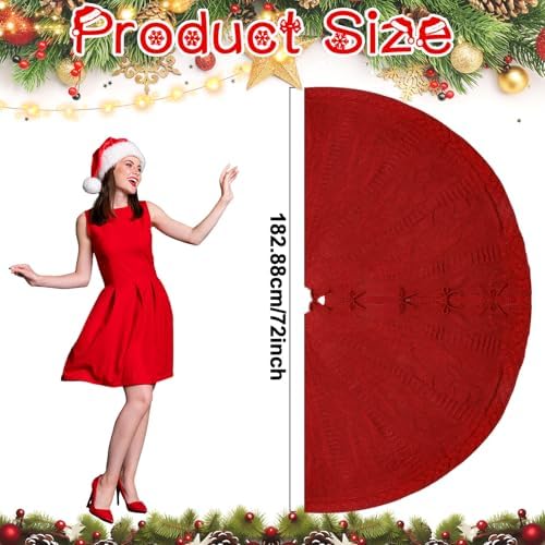 72 Inch Christmas Knitted Tree Skirt Giant Claret Red Chunky Xmas Tree Skirt Extra Large Braided Cable Knit Rustic Farmhouse Xmas Ornaments for Home Merry Christmas Holiday Winter Party Decoration - Image 2