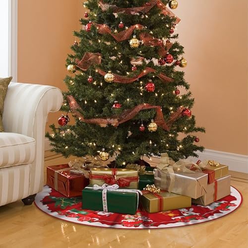 Christmas Tree Skirt Red White Cloth Xmas Tree Base Cover Skirts Decor - Image 4