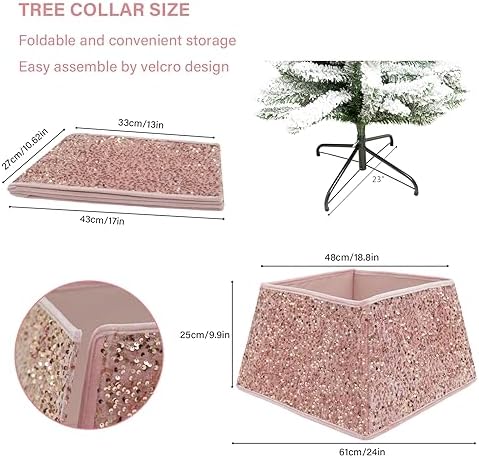 Christmas Tree Collars for Atificial Trees, 24 Inch Sparkling Sequins Christmas Skirt, Base Cover,Holiday Home Decor Ring(Rose Gold,Medium) - Image 4