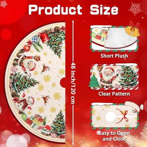 Santa Claus 48in Christmas Tree Skirt, Snowman Xmas Tree - Image 5