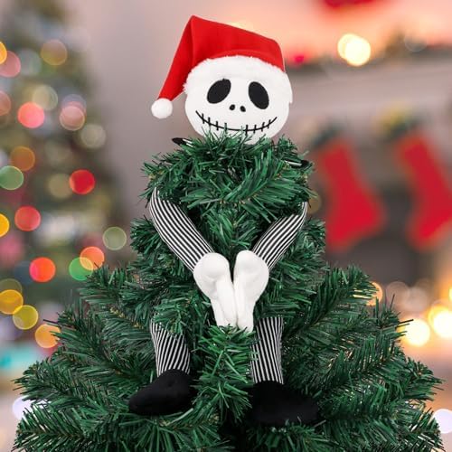 Christmas Tree Topper Decorations - Cute Plush Jack Huggers with Santa Hat by Aymolas