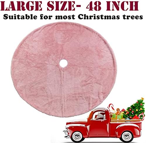 48 Inch Christmas Tree Skirt Faux Fur Pink Bright Silk Shiny Decoration for Christmas Tree Plush Merry Christmas Decorations Decor - Image 6