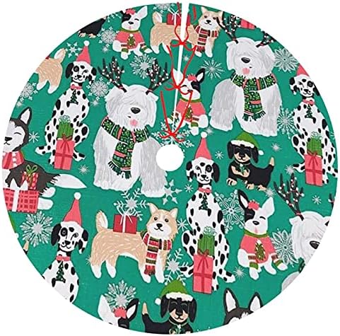 Tree Skirt 36 Inch Whimsical Christmas Dogs Holiday Decorations for Festive Party Indoor Outdoor Xmas Ornaments by HUAYEWM