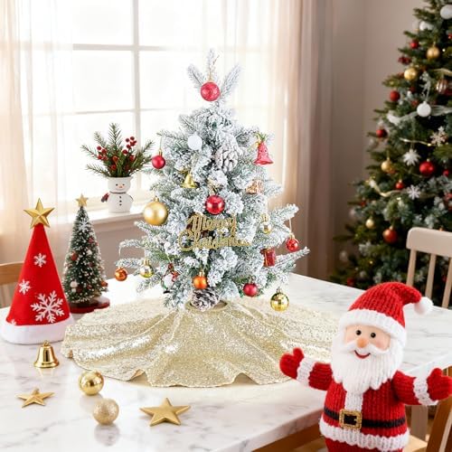 24 Inch Christmas Tree Skirt Light Gold Sequin Fabric Christmas Trees Mat - Image 2