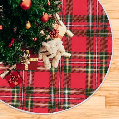 Red Green Tartan Plaid Christmas Tree Skirt Small Xmas Tree Skirts Decorations 36 in Burlap Tree Mat Cover for 4 ft Trees Holiday Party - Image 5