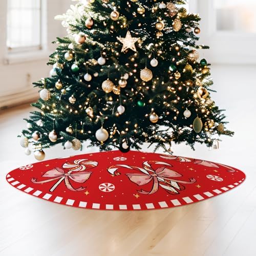 Christmas Tree Skirt Red Tree Skirts Candy Cane Decorations Xmas Tree Skirt Tree Mat 24 Inch Winter Christmas Decor for Home - Image 5