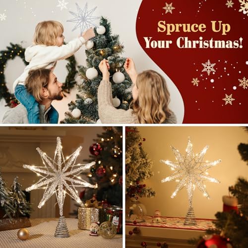 Lewondr Christmas Tree Topper Star, 13.8 Inch 10-Pointed Star Treetop with Glittered Epoxy, Remote & USB Powered Xmas Stars Treetop for Christmas Tree Decoration, 6H Timer & 8 Modes, Silver - Image 6