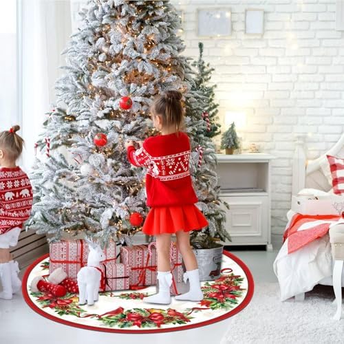 Blosssound Christmas Tree Skirt Buffalo Plaid Retro Red Truck Xmas Tree Skirt for Winter Holiday Farmhouse Christmas Party Decoration(48 Inch,Holly,Red, Green) - Image 6