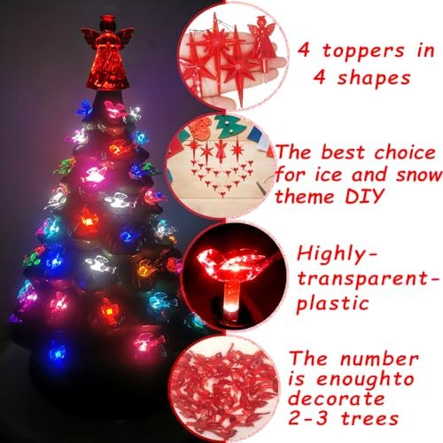 117Pcs Ceramic Christmas Tree Red Cardinal Bird Replacement Lights Bulbs and 1 Angel/3Stars Topper Ornament for Ceramic Tree D??cor - Medium Plastic Pegs. - Image 3