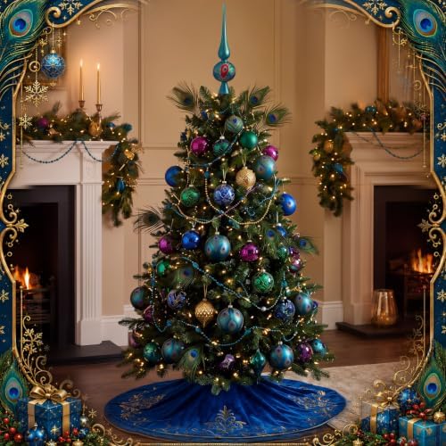 Gejoy Mercury Glass Christmas Finials Tree Topper Peacock Blue Ornaments - Image 5