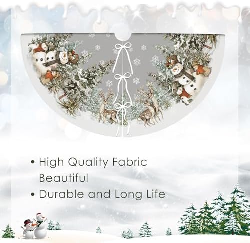 Snowman Christmas Tree Skirt 36 Inch Reindeer Snowflakes Xmas Tree Decorations for Winter Holiday Party Home Decor Indoor Outdoor Ornaments - Image 7