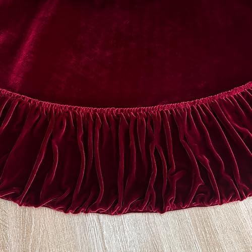 Ruffled Velvet Christmas Tree Skirt with Foam Padding, Nylon Backing and Lace-Up Tie Closure (Burgundy, 60-Inch) - Image 6