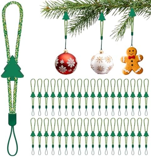 36 Pack Christmas Ornament Hooks, Adjustable No Slip Strings, Green-Gold by ANGAR