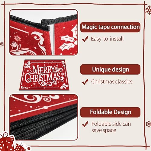 Christmas Tree Collar, Square Christmas Tree Ring, Red Merry Christmas Tree Skirt Foldable Hexagon Xmas Tree Skirt, Snowflake Decorations for Holiday Home Party Indoor, 31 inch - Image 3