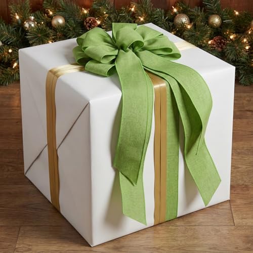 Bright Green Large Bow for Wreath Tree Topper 11x21 Inch Linen Texture Wired Ribbon Big Bows for Front Door Christmas St Patricks Decor Gift - Image 4