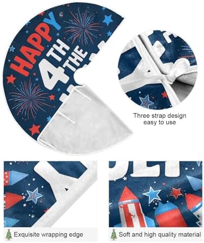 4th of July Patriotic Tree Skirt 36" Firework USA America Christmas Tree Skirts Xmas Mat for Holiday Festival Party Memorial Independence Day Decor - Image 2
