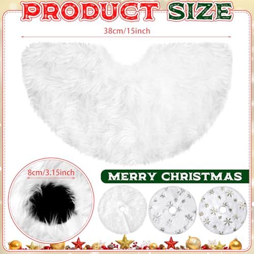 3 Pack Mini Christmas Tree Skirt White with Silver Snowflake Mat 15?€? Small Christmas Tree Skirt Faux Fur Plush Sequin Fluffy for Xmas Holiday Party Indoor Outdoor Home Decoration - Image 2