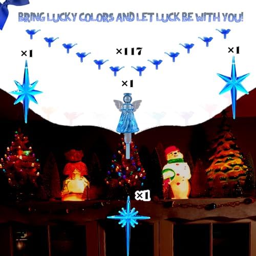 117Pcs Ceramic Christmas Tree Replacement Lights Bulbs Deep Bluebird and 1 Angel/3 Stars Topper Ornament for Ceramic Tree D??cor - Medium Plastic Pegs. - Image 4