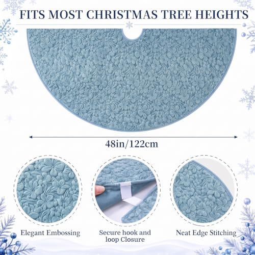 Skylety 48'' Christmas Tree Skirt Rug Embossing Xmas Tree Skirt, Gray-Blue - Image 2