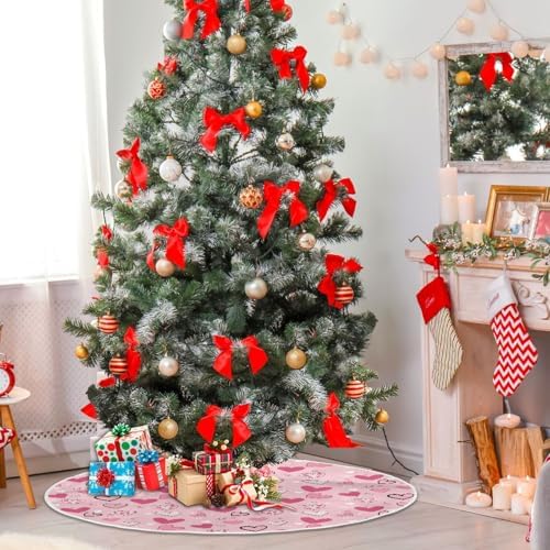 Pfrewn Valentine Tree Skirt 36" Pattern Love Heart Lovely Christmas Tree Skirts Mother's Day Xmas Mat for Holiday Festival Party Wedding Decor - Image 4