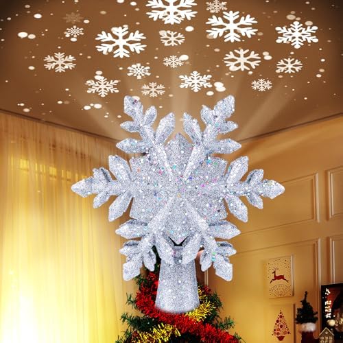 Christmas Snow Tree Topper with Built-in Led Snowflake Projector Lights by Brightown