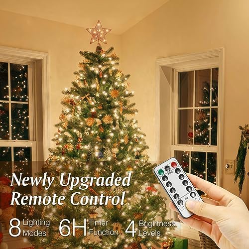 Lewondr Lighted Christmas Star Tree Topper with Remote & Timer, Rose Gold - Image 3