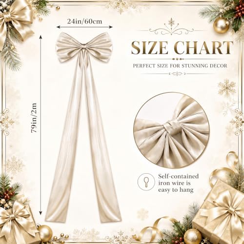 Daifunli 24 x 79 Inches Giant Satin Bow Christmas Tree Topper,Champagne - Image 2