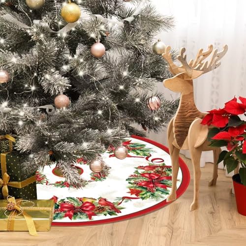 Blosssound Christmas Tree Skirt Buffalo Plaid Retro Red Truck Xmas Tree Skirt for Winter Holiday Farmhouse Christmas Party Decoration(48 Inch,Holly,Red, Green) - Image 4