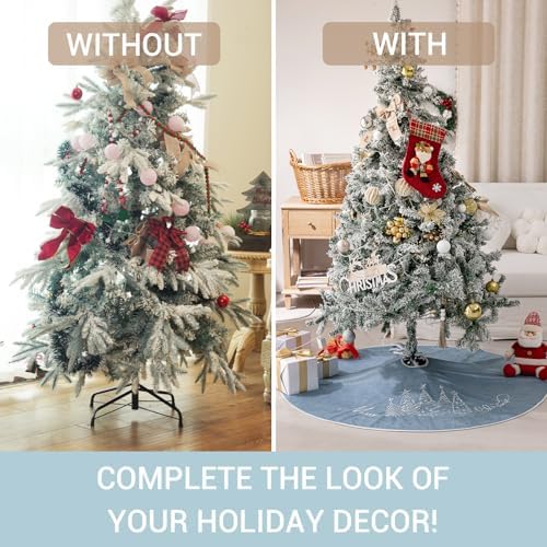 CROWNED BEAUTY 48 Inch Blue Velvet Christmas Tree Skirt, Tree Embroidery - Image 7