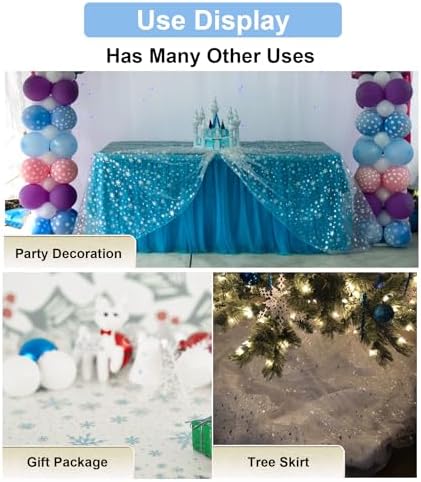 Winter Wonderland Snowflake Decorations, 59" x 119" Multi Color Foil Organza Tablecloth, Christmas Tree Skirt (White+Gold) - Image 7