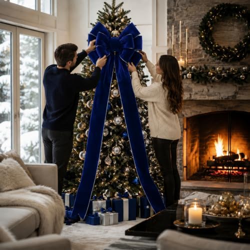 Norme 1 Pcs Dark Blue Extra Large Christmas Tree Topper Bow Decor - Image 2