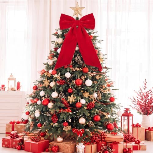 HunnmingRe Large Red Velvet Bow Christmas Tree Topper 30 Inches - Image 3