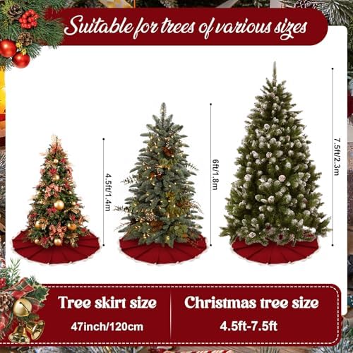 NIBESSER Red Knit Christmas Tree Skirt 48" for Christmas Decorations - Yarn Thick Rustic Cable Knit Tree Skirt Mat for Home Party Holiday Ornaments - Image 3
