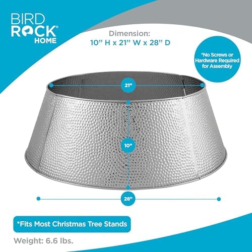 BIRDROCK HOME 4-Panel Christmas Tree Collar - Metal Holiday Skirt Decor - Water Base Protection from Pets (Silver - Hammered) - Image 3