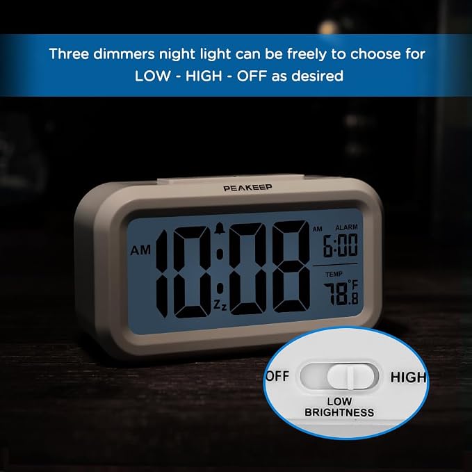 Peakeep Night Light Digital Alarm Clock Battery Operated Indoor Temperature | Small Cordless Cute Clock for Bedroom Desk Travel, Simple to Use for Teens Kids (White) - Image 6