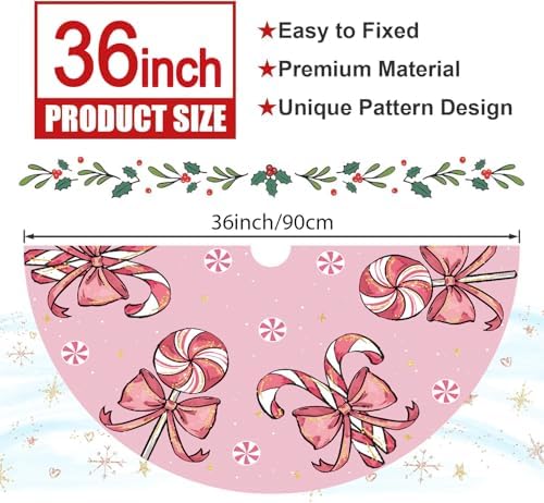 Christmas Tree Skirt Pink Tree Skirts Candy Cane Decorations Xmas Tree Skirt Tree Mat 36 Inch Winter Christmas Decor for Home - Image 3