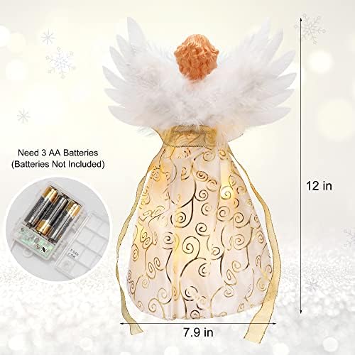 PEEKI Christmas Tree Topper, 12" Angel Treetop with Lights and Remote Control Timer, Christmas Tree Decoration for Holiday Ornament and Home Decor, Ivory and Gold - Image 5