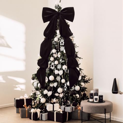 Knitgrip Extra Large Velvet Christmas Tree Topper Bow, Black, 71 Inch - Image 4