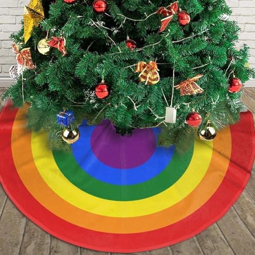 Rainbow Rings Christmas Tree Skirt Funny Tree Mat for Farmhouse Xmas Holiday Party Decorations Indoor Outdoor 36 Inch - Image 4