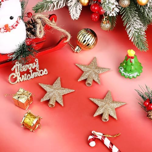 Hanaive 3 Pcs Mini Christmas Tree Topper Small Star Christmas Treetop Ornaments for Mini Tree Holiday Decorative Star for Xmas Home Decor(2.36 Inch,Glitter Gold) - Image 6
