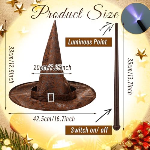 2 Pcs Magical Wizard Hat Christmas Tree Topper Light up Magical Wizard Wand - Image 2