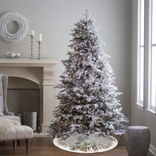 Snowman Christmas Tree Skirt 36 Inch Reindeer Snowflakes Xmas Tree Decorations for Winter Holiday Party Home Decor Indoor Outdoor Ornaments - Image 2