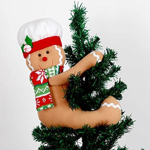 Gingerbread Man Christmas Tree Topper Decorations,Unique Funny Xmas Plush Stuffed Gingerbread Hugger Decor for Christmas Tree Wine Bottle Curtain Ornaments,Ginger White Red Green by brand