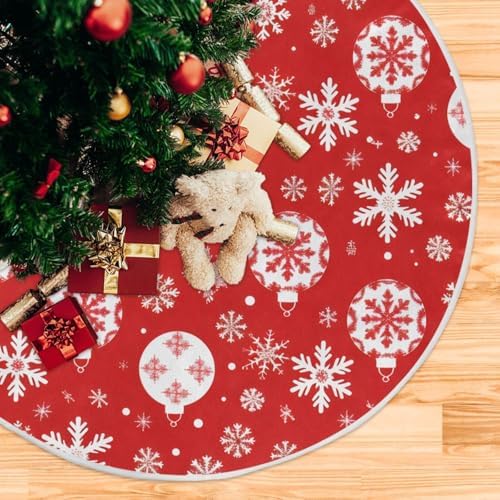 Snowflake Ball Baubles Christmas Tree Skirt Large Xmas Tree Skirts Decorations 48 in Burlap Tree Mat Cover for 4 ft Trees Holiday Party - Image 5