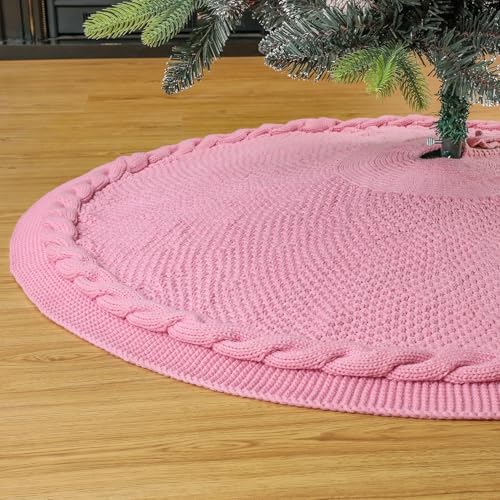 Sattiyrch Christmas Tree Skirt,Luxury Cable Knit Knitted Thick Rustic Xmas Holiday Decoration (Pink,48in) by Sattiyrch