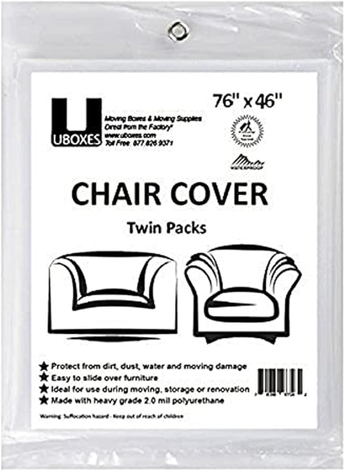 Uboxes (72x46) Chair Covers 2 MIL Heavy Duty Polyethylene to Protect Items from Dust Dirt and Spills, Clear, Set of 2