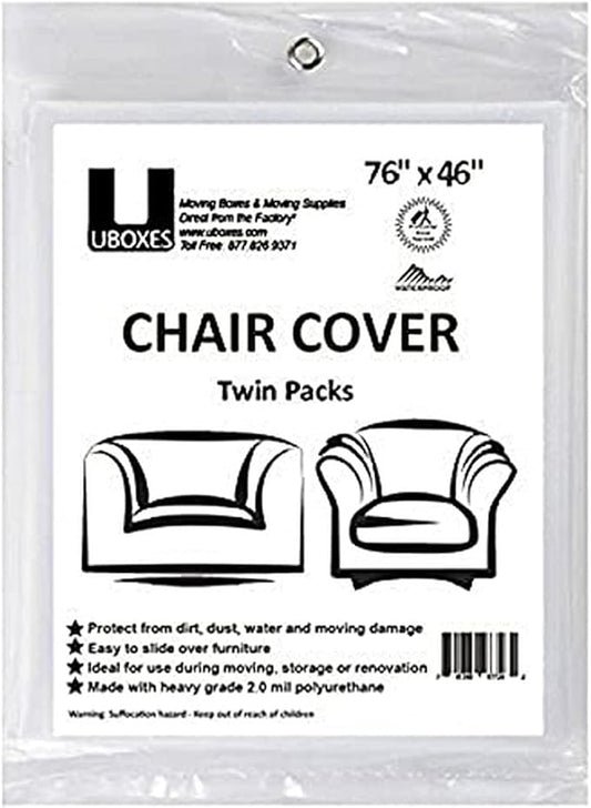 Uboxes (72x46) Chair Covers 2 MIL Heavy Duty Polyethylene to Protect Items from Dust Dirt and Spills, Clear, Set of 2