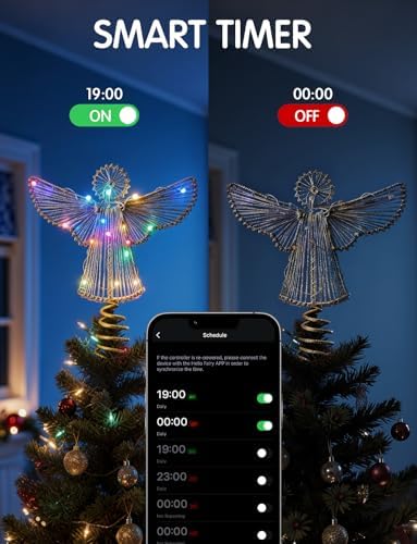 Christmas Tree Topper Angel, Gold RGB Color Change Lighted Angel Tree Topper, App Remote Control DIY Scene Mode Timer Dimmable, USB Xmas Topper for Christmas Tree Holiday Indoor Home Decoration - Image 5